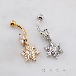 MULTI CZ DANGLE FLOWER SNOW FLAKE DANGLE BELLY BUTTON NAVEL RING 316L SURGICAL STEEL 